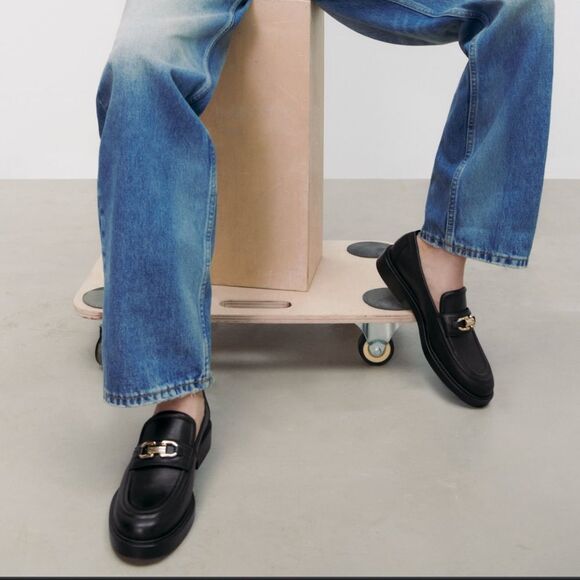 Zara Shoes - ZARA leather loafers with metal buckle
